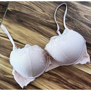 Ambrielle Push Up Bra Size 36DD Blush Pink Floral Lace Plunge Convertible 93677